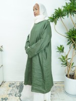 Ensemble deux pièces en lin vert uni, haut à manches longues à col rond et jupe longue blanche, tenue décontractée pour femmes, vêtements islamiques