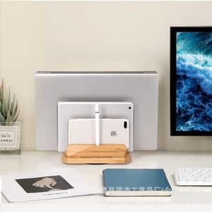Wooden Laptop <b>Stand</b> Vertical Desktop Organizer <b>Tablet</b> Multifunctional Storage Rack - Product Image 2