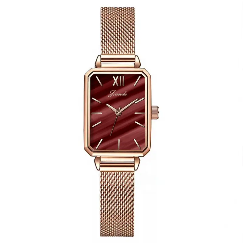 Reloj de pulsera cuadrado de malla de acero inoxidable para mujer, relojes de lujo de oro rosa de alta calidad
