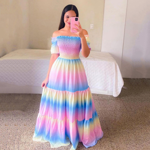 Mode dames longue été une épaule robe florale femmes vêtements Textile robes décontractées femmes Maxi robes - Product Image 6