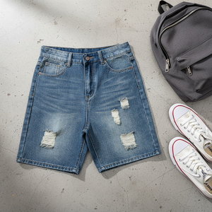 Shorts en jean déchirés rétro coupe <span class=keywords><strong>large</strong></span> et droite pour hommes et adolescents, grandes tailles, mode été, pour le quotidien et les trajets – Remise en gros - Product Image 2