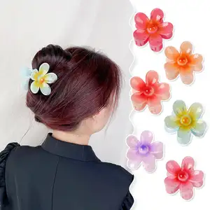 2023 New Trendy Korean Hair Claw Fashion 7.5cm Abs Frangipani Flower Hair Clips Clamp Women Summer Hair Accessories Jewelry