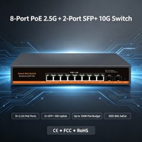 Switch PoE Gigabit de 8 Puertos y 2.5G con Enlaces Ascendentes de Fibra Óptica Dual SFP+ de 10G y Control VLAN
