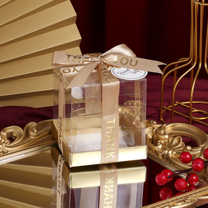 Emballage de boî<span class=keywords><strong>te</strong></span> cadeau en <span class=keywords><strong>PVC</strong></span> transparent mariage faveur de noël gâteau chocolat bonbons pomme coffrets cadeaux avec support inférieur en or - Product Image 6