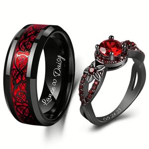 YBcustom 2 Buah Cincin Cetak Teks Pribadi untuk Pasangan Cincin Zirocn Hati Pernikahan Nama Terukir Kustom - Product Image 2