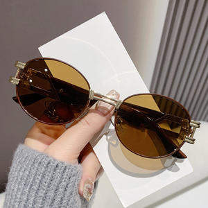 نظارات شمسية قوطية بيضاوية للرجال نظارات شمسية فاخرة كلاسيكية مستديرة بإطار معدني نظارات حماية UV400 نظارات عصرية - Product Image 4