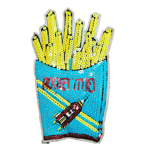 Nhà Máy Thêu phim hoạt hình thực phẩm khoai tây chiên <span class=keywords><strong>sequin</strong></span> sắt trên các bản vá lỗi cho quần áo - Product Image 4