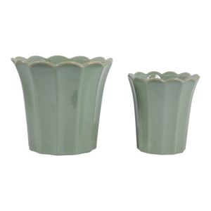 Scalloped <b>Ceramic</b> Flower <b>Pots</b> With Drainage For Indoor Outdoor Plants 2 Pack - Product Image 1
