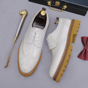 Customized high-heeled leather shoes,cowhide business formal dress brogues,<b>block</b> patterned thick-soled lightweight men's leather - Product Image 5