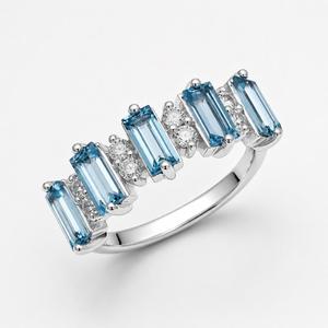 Blue Topaz 925 Sterling Silver Trendy <b>Ring</b>-Five-Stone Baguette Band with <b>CZ</b> Accents for Wedding/Party/Gift - Product Image 4