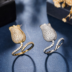 Anello Aperto Regolabile a Forma di Tulipano per Donne, Gioiello da Dito Elegante e alla Moda - Product Image 3
