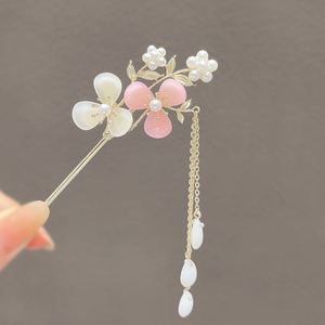 Horquilla chinesa para el pelo con borla de flor, estilo vintage antiguo para niñas, para moños, tipo palillo, adorno de cabeza Hanfu, joyería para el cabello - Product Image 3