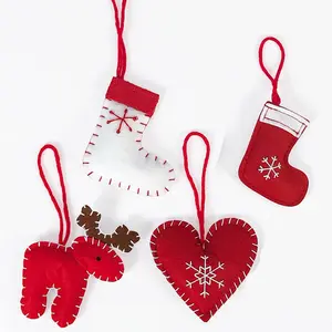 树袜驯鹿心形毛毡缝圣诞树装饰圣诞悬挂装饰