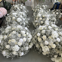 Boule de fleurs artificielles personnalisée IFG de 60 cm, rose blanche, hydrangea, souffle de bébé, boule de fleurs pour centre de table de mariage
