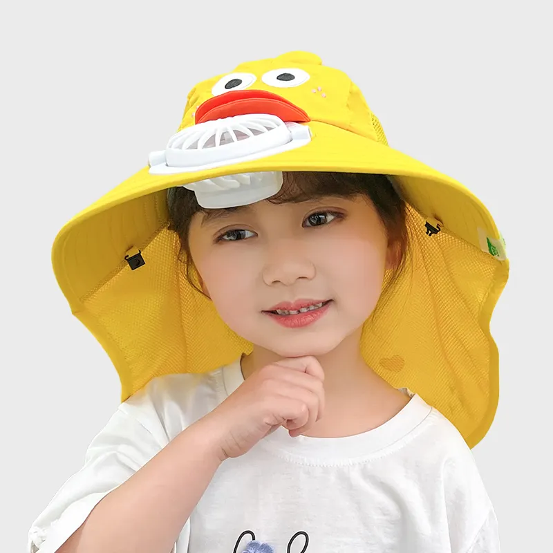 Outdoor Play Children's Sunshade Visor Caps With Neck Cover Shawl Cycling Travel Animal Fan Sun Hat Rechargeable For Boy Girl