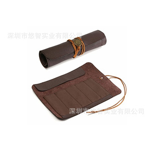 Customized leather multi-functional <b>tool</b> <b>bag</b>, <b>roll</b>-up storage <b>bag</b>, hair scissors folding leather case. - Product Image 1