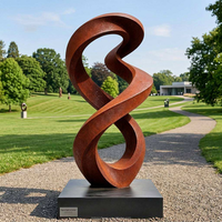Sculpture en acier corten de style zen moderne sur mesure, sculpture en acier corten en forme de spirale infinie