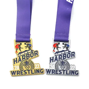 Metal gold silver custom struggle fight wrestling medals