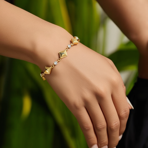 Trendy Geometric Gold Plated Stainless Steel Chain & Link <b>Bracelet</b> with <b>Crystal</b> Accents for Women-Gift Jewelry - Product Image 3