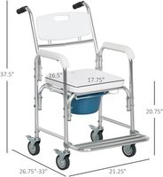 Fauteuil roulant de chevet 4 en 1 avec siège de douche, siège en PU, roulettes verrouillables, capacité de 265 lb, en aluminium, pour personnes âgées