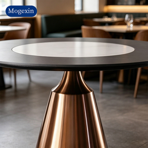 Modern Round Dining <b>Table</b> with Sintered Stone Top & Rose Gold Metal Conical Base Luxury Center <b>Table</b> for Dining Room - Product Image 3
