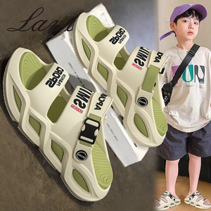 Sandales d'été pour enfants, filles et garçons, à semelle souple, bout ouvert, couleur unie, pour loisirs, double usage, pantoufles d'extérieur - Product Image 2