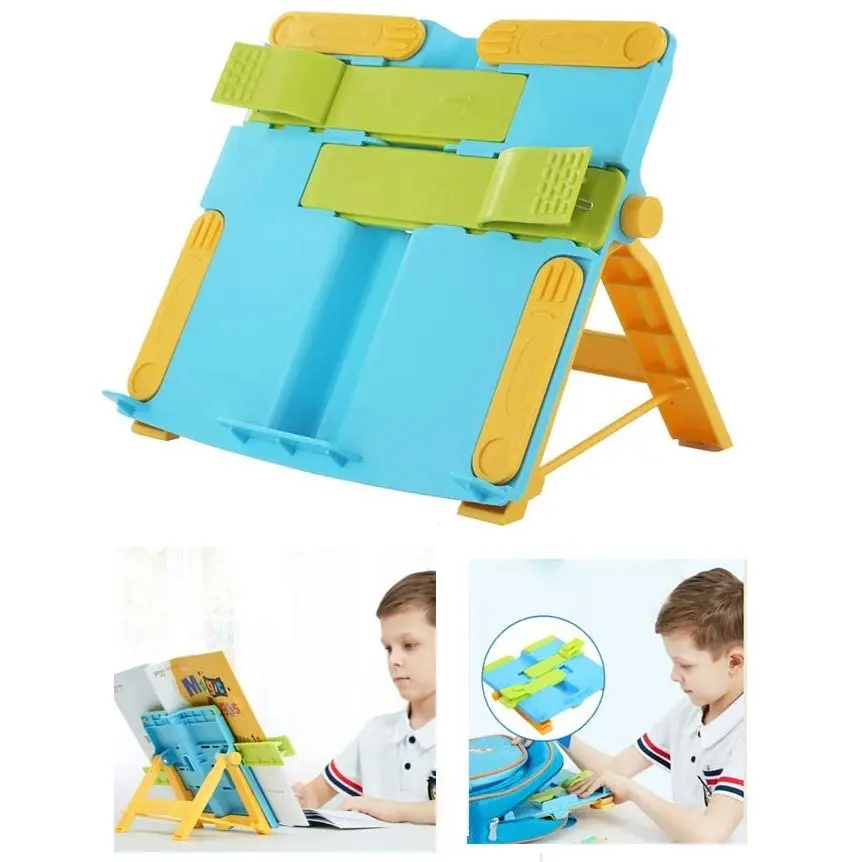 Foldable Adjustable Reading Book Stand, Portable Sturdy Book Holder with Fixing Clips for Recipes Textbooks Tablet Music Books