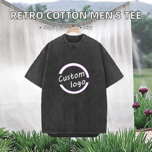 Camiseta Básica Vintage para Hombre, Lisa, de Color Sólido, 100% Algodón, 220G, Transpirable, Absorbente de Humedad, Holgada, Personalizable, para Dropshipping - Product Image 2