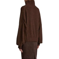 Pull en cachemire surdimensionné pour femme, col roulé, coupe décontractée, tricot côtelé, couleur unie minimaliste, automne-hiver, vente en gros
