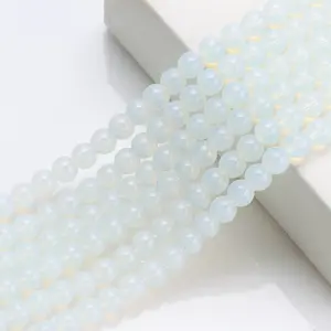 Perles en pierre de verre de couleur AB opale blanche de 8mm pour la fabrication de bracelets, de bijoux, accessoires de perles en verre mat transparent solide