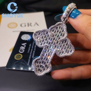 Factory Costom 925 Sterling <b>Silver</b> Cross Moissanite Men Pendant Round Cut Hip Hop <b>Charm</b> for Men Pass Diamond Tester GRA - Product Image 6