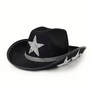 <b>Western</b> Style Star Rhinestone Cowboy <b>Hats</b> Rack Custom Logo Travel Casual 4 Seasons Unisex with Rope - Product Image 2