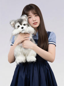 DUPAN Schnauzer Kawaii צעיף ורוד סימולציה באיכות גבוהה רך ממולא בפלאש בובת תרמיל מתנה ללוויה - Product Image 5