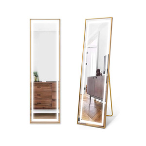 Miroir sur pied en gros, pleine longueur, LED à éclairage frontal, cadre doré, commande tactile, support en A, mural, pour chambre à coucher, moderne - Product Image 2