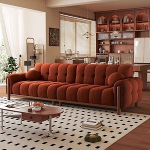 Sofá de Madera Maciza Estilo Teclado de Piano Retro Francés, Diseño Acolchado de Líneas Rectas, Muebles para Sala de Estar - Product Image 3