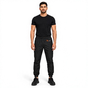 Men's Black Windbreaker Trouser Elastic Waist Casual <b>Joggers</b> Breathable Midweight <b>Nylon</b> Pants Right Leg Logo Autumn Wear - Product Image 1