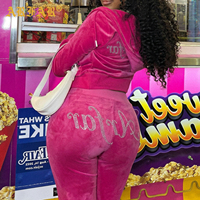 Ensembles en velours pour femmes 2026 – Sweat à capuche zippé personnalisé avec logo en strass et pantalon de jogging évasé – Ensemble de survêtement deux pièces en velours pour femme