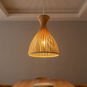Abat-jour suspendu en rotin fait main ROLL STICK LAMP, style rustique, couleur beige, pour la décoration de salle à manger - Product Image 3