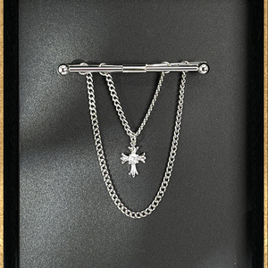 2023 Nieuwe Zirkoon Ingelegde Kruis Ketting Kwast Heren Shirt Kraag Pinnen Bar Groothandel - Product Image 4