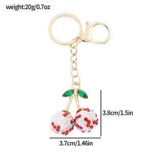 Creative Cute <b>Simulation</b> Fruit Alloy Rhinestone Cherry Keychain <b>Diamonds</b> Cherries Car Bag for Gift Decoration - Product Image 5