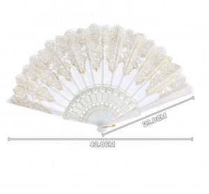 Abanico Plegable Deportivo de 23 cm, Ecológico y Duradero, con Logotipo Personalizado, Diseño de Flores con Polvo Dorado, de Plástico, para Bodas y Fiestas - Product Image 2