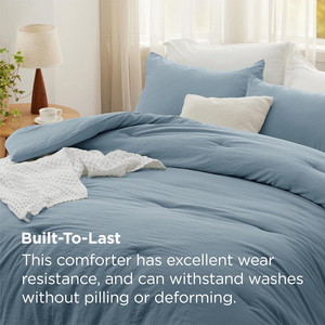 Ensemble de couette Queen, <span class=keywords><strong>bleu</strong></span> poussière, doux, pré-lavé, 100% polyester, garni de plumes, toutes saisons, ensemble de lit 3 pièces, 1 couette légère - Product Image 6
