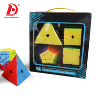 HUADA-Ensemble de jouets cube magique, pyramide, polyédrique, sans autocollant, 4 en 1, avec boîte à changement de forme