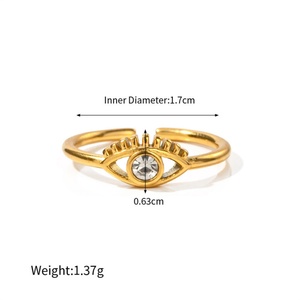 Wholesale <b>Dainty</b> Jewelry Gold Plated Stainless Steel Hollow Zircon Eye Cuff <b>Rings</b> for Women - Product Image 3