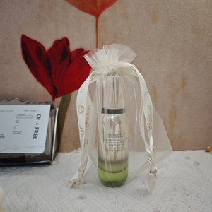 Beige Drawstring <strong>Organza</strong> Gift <strong>Pouch</strong> Custom <strong>Organza</strong> Packaging Bag With Printed Ribbon - Product Image 6