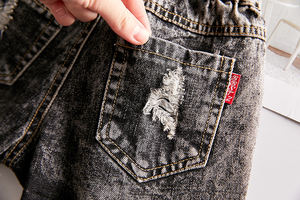 Shorts en jean gris foncé et bleu pour filles, style été 2020, du tout-petit au jeune fille, avec imprimé guépard et effet usé, pour tailles 2-9 ans - Product Image 6