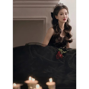 Black Strapless Ball Gown Evening Dress Natural Waist Solid Color Long Formal Wear For Parties Ceremonies - Product Image 3