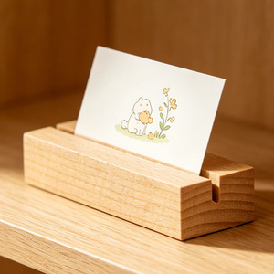 Wooden Card Holder Beechwood Business Card Stand Office Desk Organizer Note Display Rack - Product Image 2