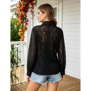 Blusas de encaje para mujer, blusa transparente de manga larga con botones, camisa elegante floral para fiesta, top de primavera y verano - Product Image 3