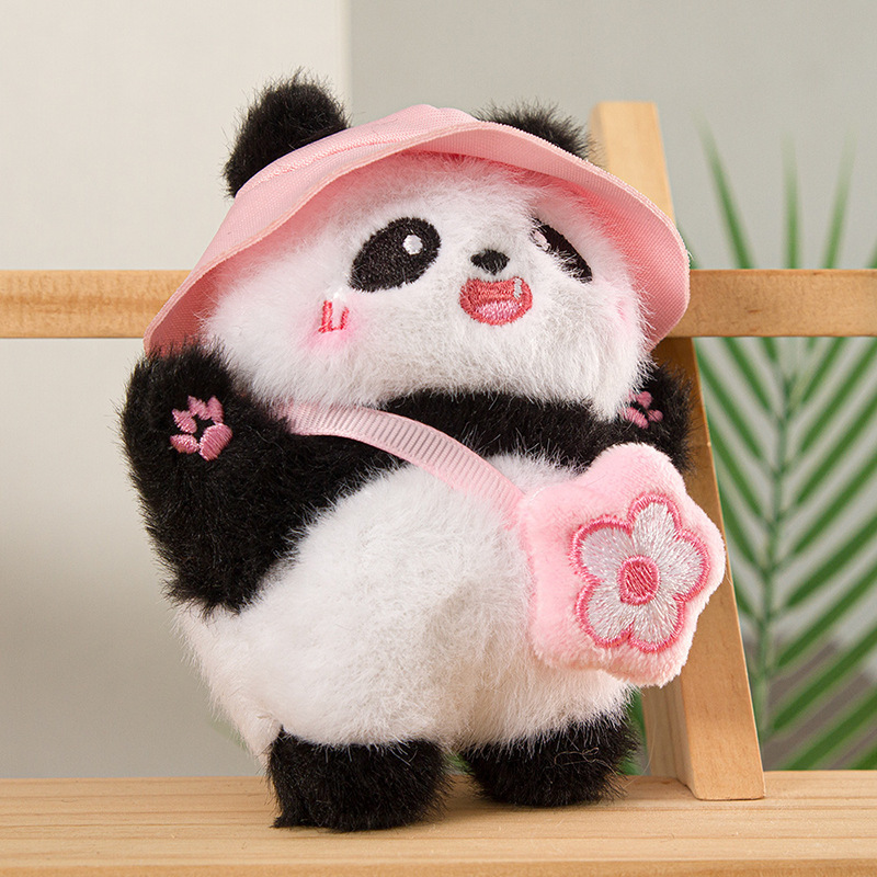 Sac à dos à capuche Panda - Boucle plate rose - 12 cm